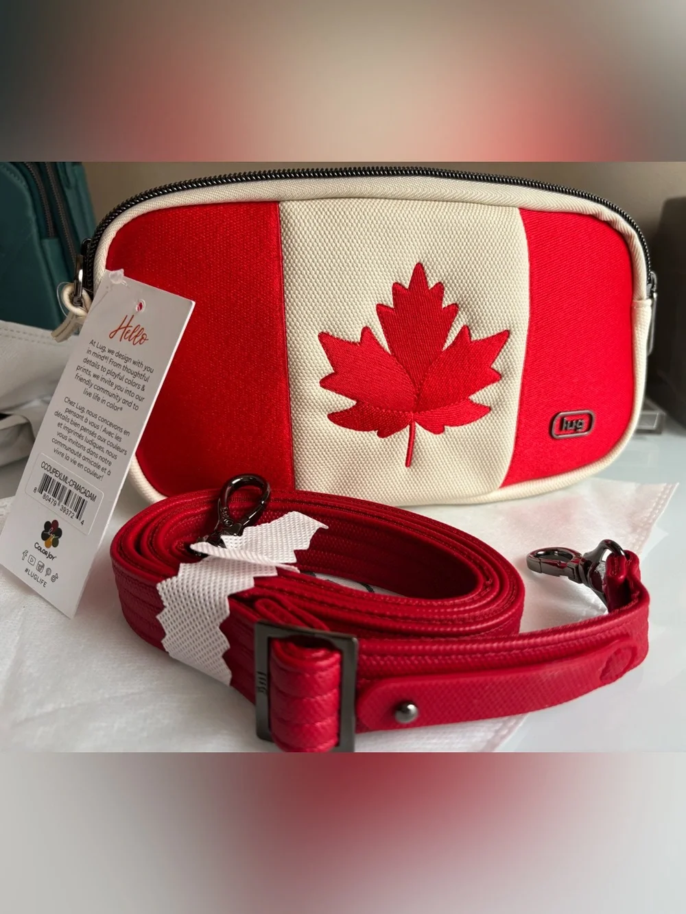 NWT Lug Matte Luxe Coupe XL Red Pebble Crossbody Red Strap with charm bar
